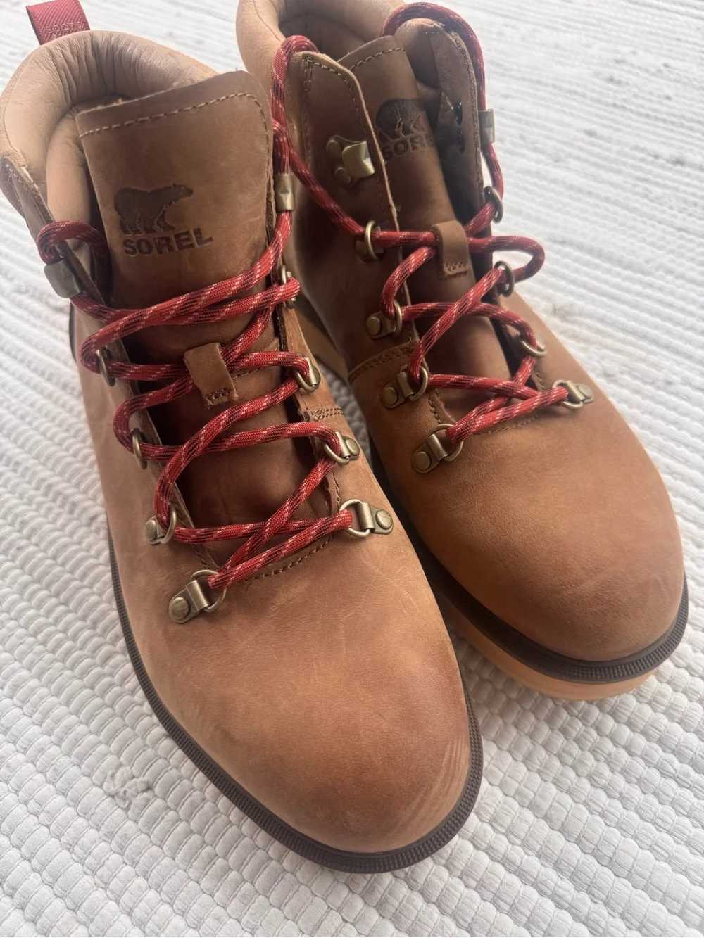 Sorel Madeline II Waterproof Leather Boots Tan Red Lace Women’s 11